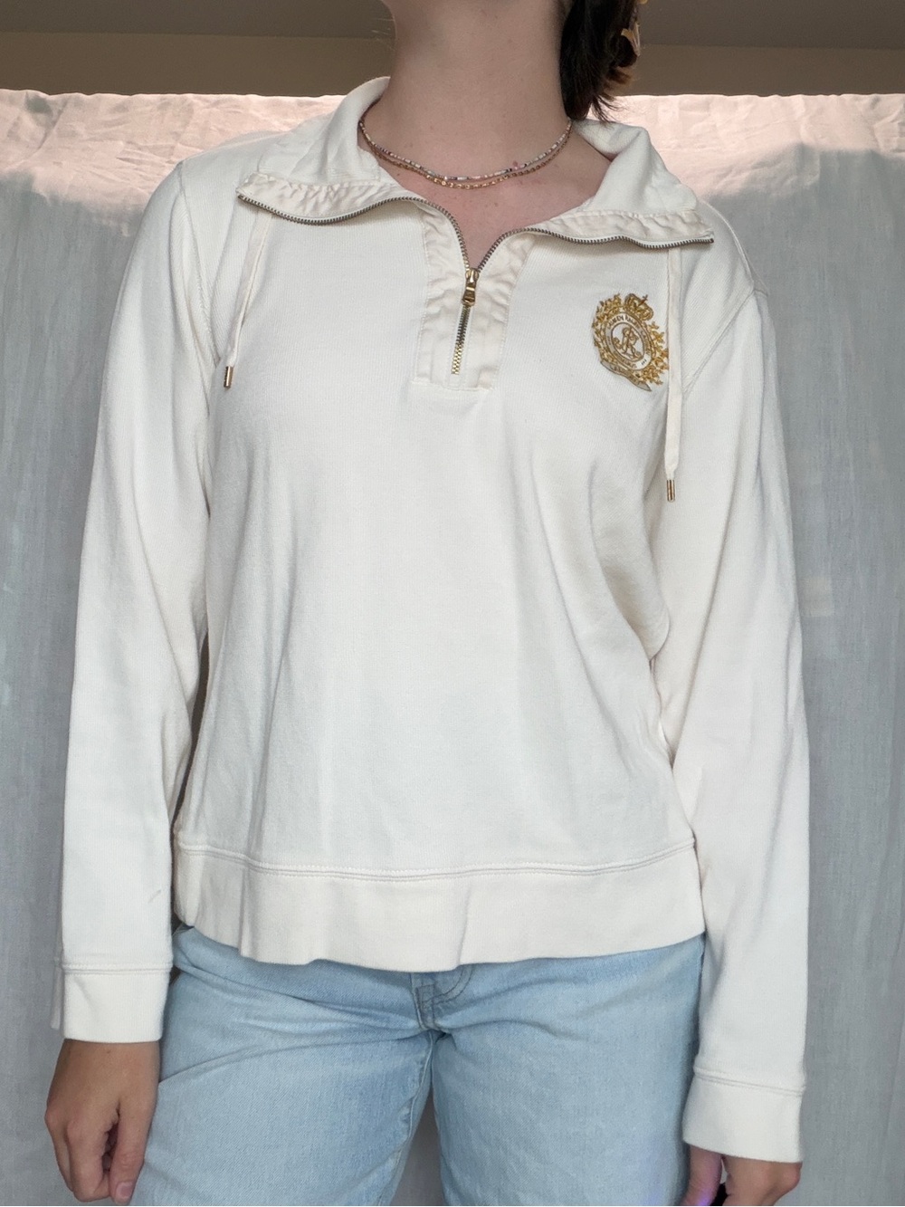 y2k ralph lauren broach crest old money  ribbed quarter zip pullover size Large